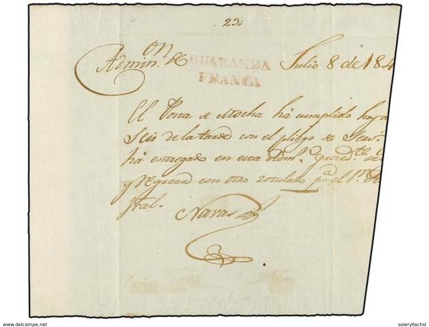 ECUADOR. (1840 CA.). RECIBO DE ENCOMIENDA Con La Marca GUARANDA/FRANCA En Rojo. Raro Recibo Postal. - Andere & Zonder Classificatie