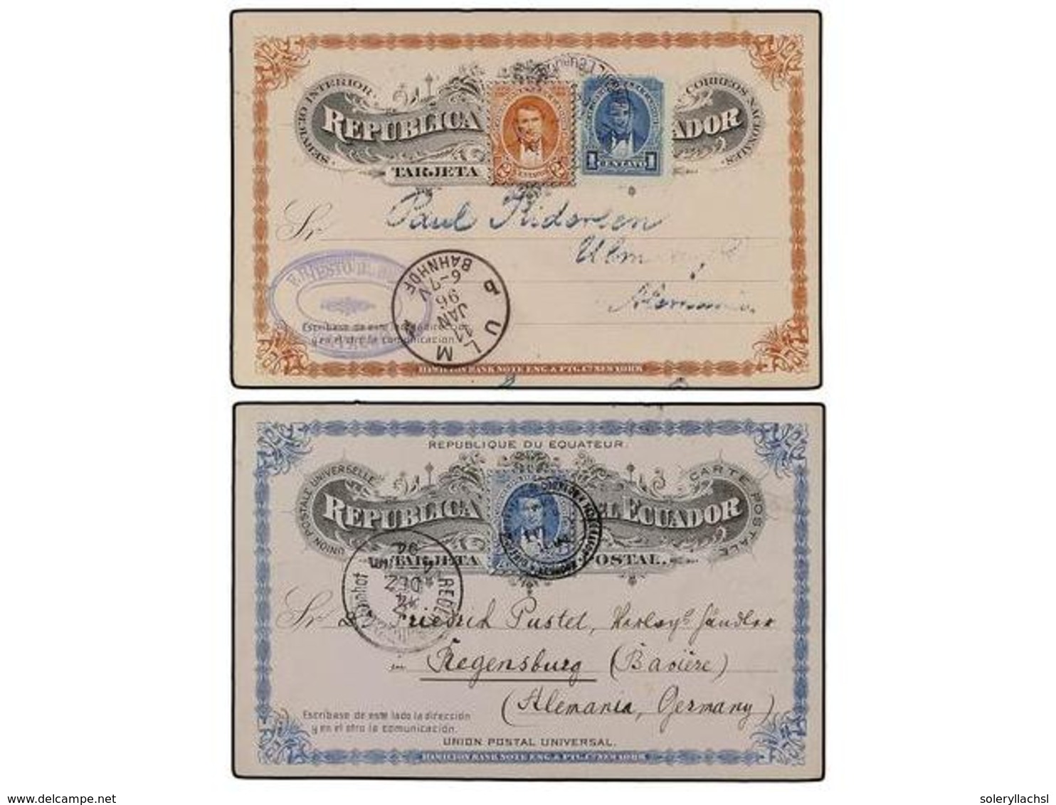 ECUADOR. 1894-96. 2 Enteros Postales De 2 Ctvos.  Y  3 Ctvos. Circuladas A Alemania. - Otros & Sin Clasificación