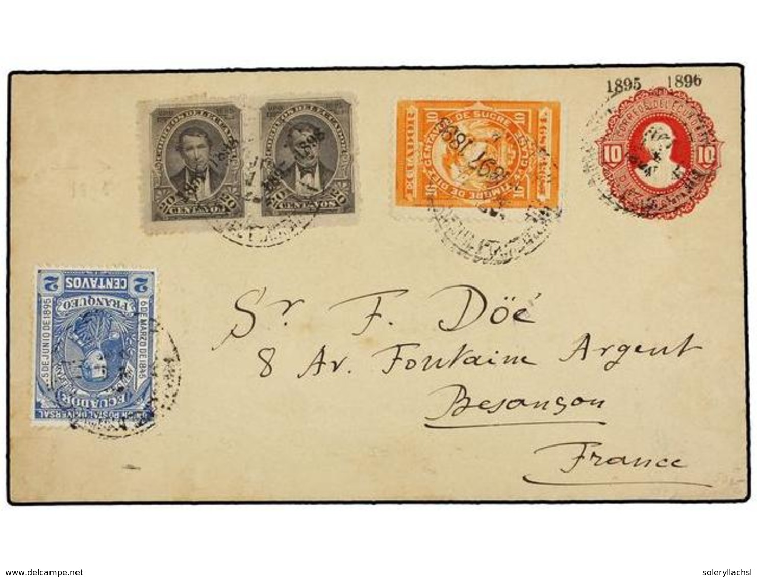 ECUADOR. 1898. ECUADOR A FRANCIA. Entero Postal 10 Ctvos. Rojo Habilitado Para 1895-96 Con Franqueo Adicional De 2 Ctvos - Andere & Zonder Classificatie