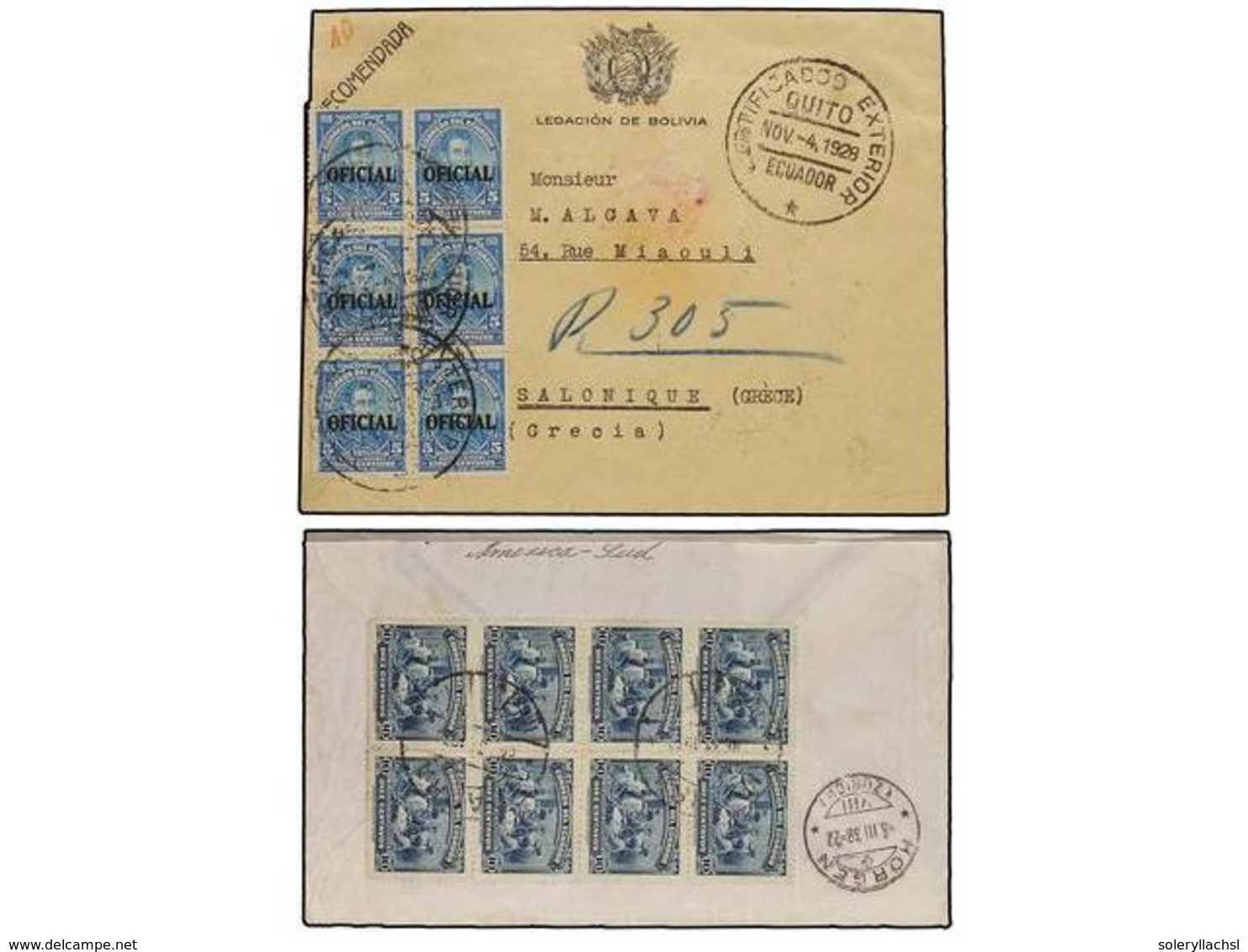 ECUADOR. 1917-38. Conjunto De 7 Cartas Circuladas Por Correo Cetificado. - Sonstige & Ohne Zuordnung