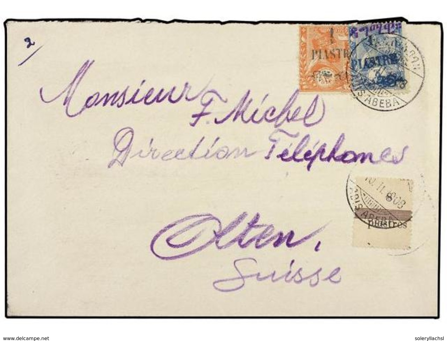 ETIOPIA. Sg.130+135. 1908 (Feb 10). Cover Addressed (probably From) And To F. Michel In OLTEN (Switzerland) (Michel Was  - Altri & Non Classificati