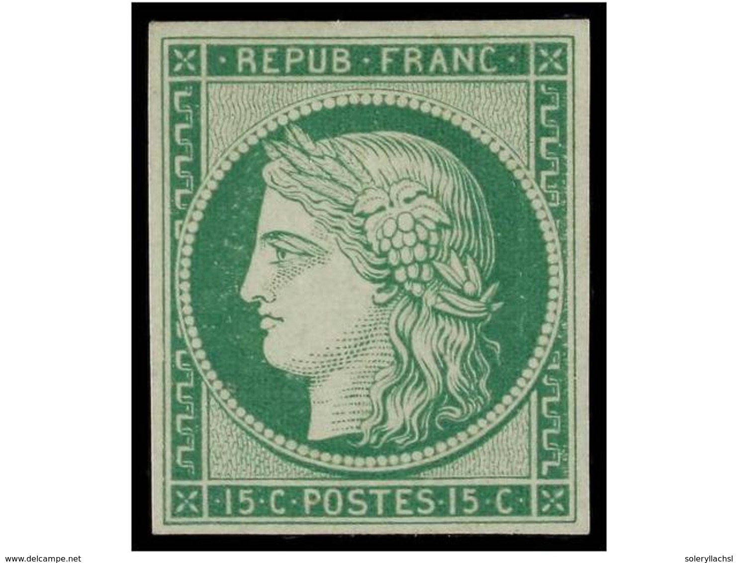 (*) FRANCIA. Yv.2. 1849. 15 Cts. Verde REIMPRESIÓN. Bonito Ejemplar Sin Goma. - Andere & Zonder Classificatie
