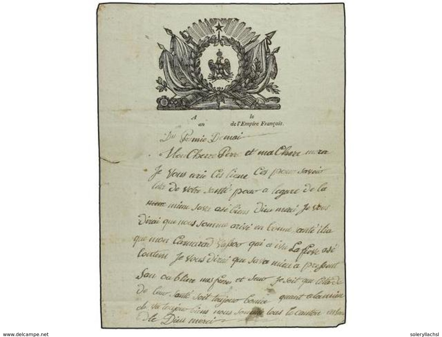 FRANCIA. (1805 CA.). Carta Completa Sin Fecha Circulada Desde BREST. Preciosa Ilustración En Negro Con El Escudo Imperia - Sonstige & Ohne Zuordnung