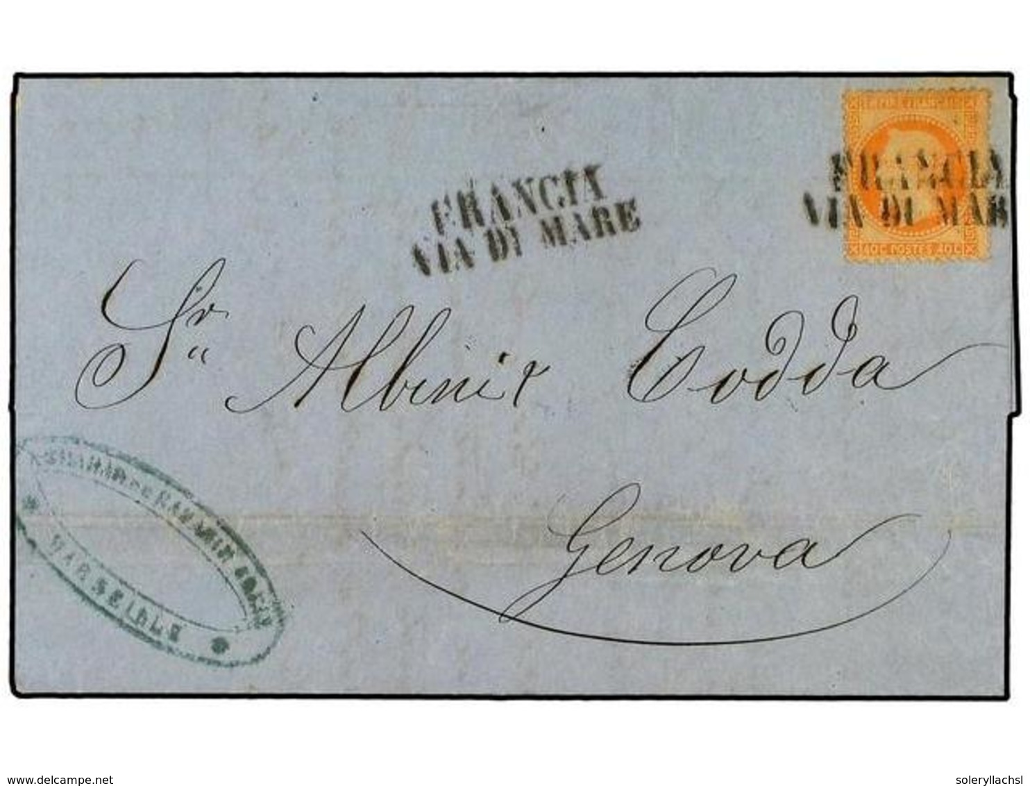 FRANCIA. Yv.31. 1866. MARSELLA A GENOVA. 40 Cts. Naranja. Mat. FRANCIA/VIA DI MARE. - Other & Unclassified
