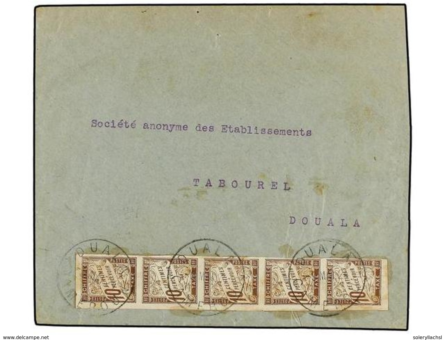 CAMERUN: COLONIA FRANCESA. 1924. Internal Mail Envelope Bearing French General Colony Postage Dues 10 Cents Brown (strip - Sonstige & Ohne Zuordnung