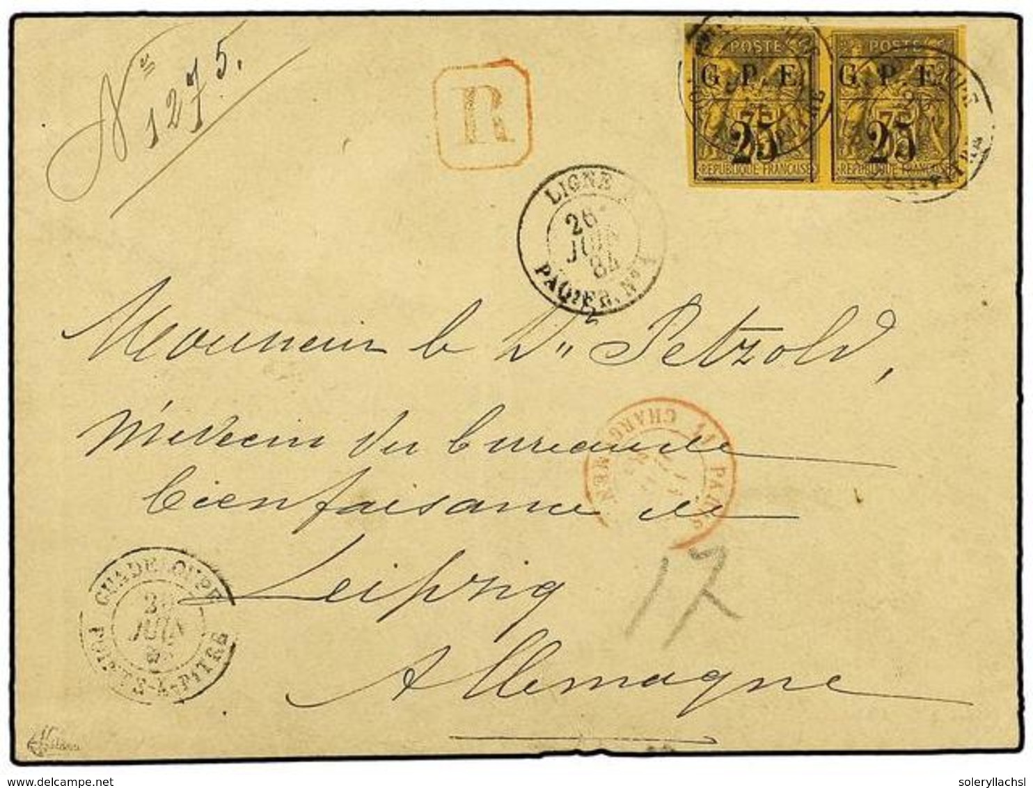GUADALUPE. Ce.2. 1884 (June 20). Registered First Issue Cover To LEIPZIG (Germany) Franked By Horizontal Pair Of 1884 25 - Altri & Non Classificati