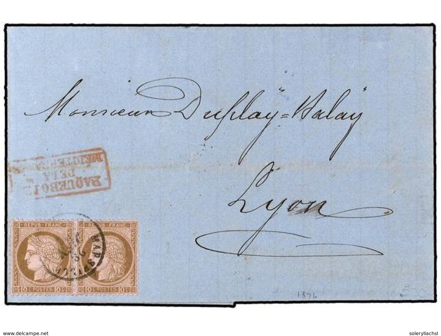 LEVANTE: CORREO FRANCES. 1876. Cover From CONSTANTINOPLE, Franked With Pair 10c Ceres And Sent To FRANCE Aboard The Lign - Sonstige & Ohne Zuordnung