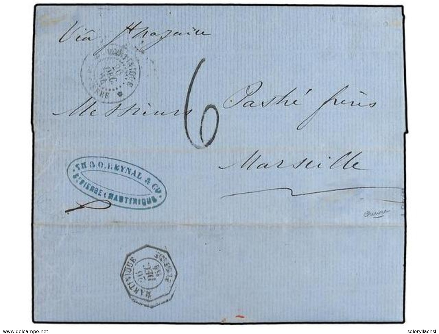 MARTINICA. 1864. Stampless Envelope To France Cancelled By ST PIERRE MARTINIQUE Double Ring Sent On The Steamer CARAIBE  - Sonstige & Ohne Zuordnung