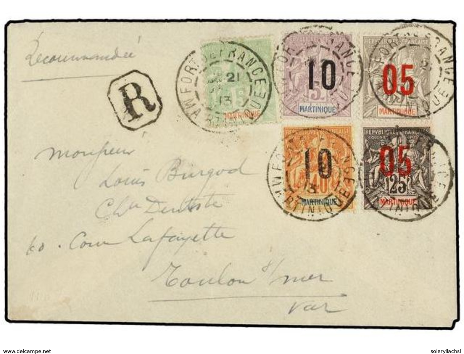 MARTINICA. 1913. FORT DE FRANCE A FRANCIA. Carta Certificada, Precioso Franqueo, Al Dorso Llegada. - Altri & Non Classificati