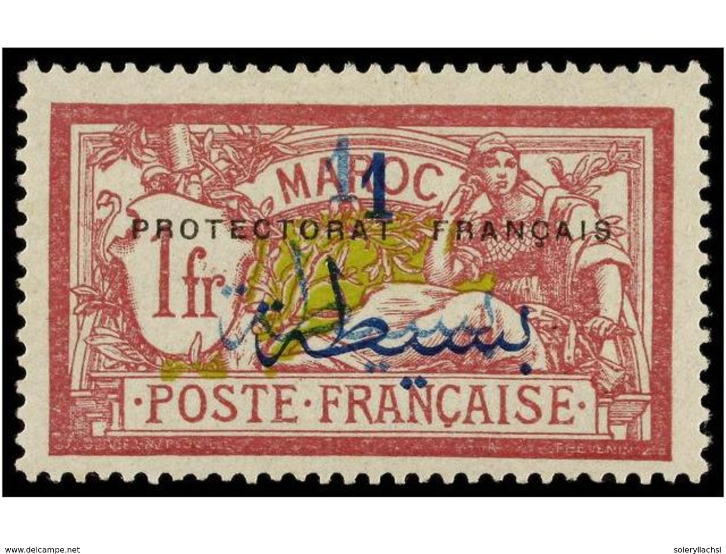 * MARRUECOS FRANCES. Yv.51b. 1914-21. 1 Fr. SOBRECARGA DOBLE.  Cat. 220€. - Altri & Non Classificati