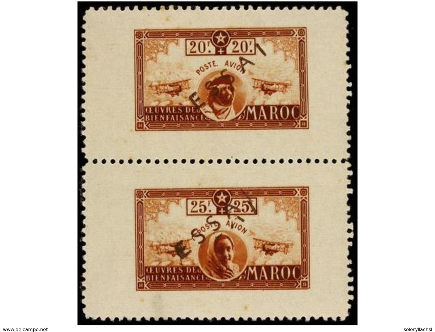 MARRUECOS FRANCES. 1935. CORREO AÉREO. Cuantro Ensayos No Aprobados 5 F+5 F, 10 F+10 F, 20 F+20 F Y 25 F+ 25 F En Color  - Altri & Non Classificati