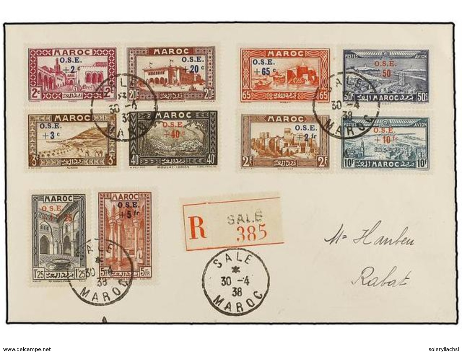 MARRUECOS FRANCES. Yv.153/60 + A41/42. 1938. SALE A RABAT. Serie De Correo Y Aérea En Carta Circulada. - Sonstige & Ohne Zuordnung