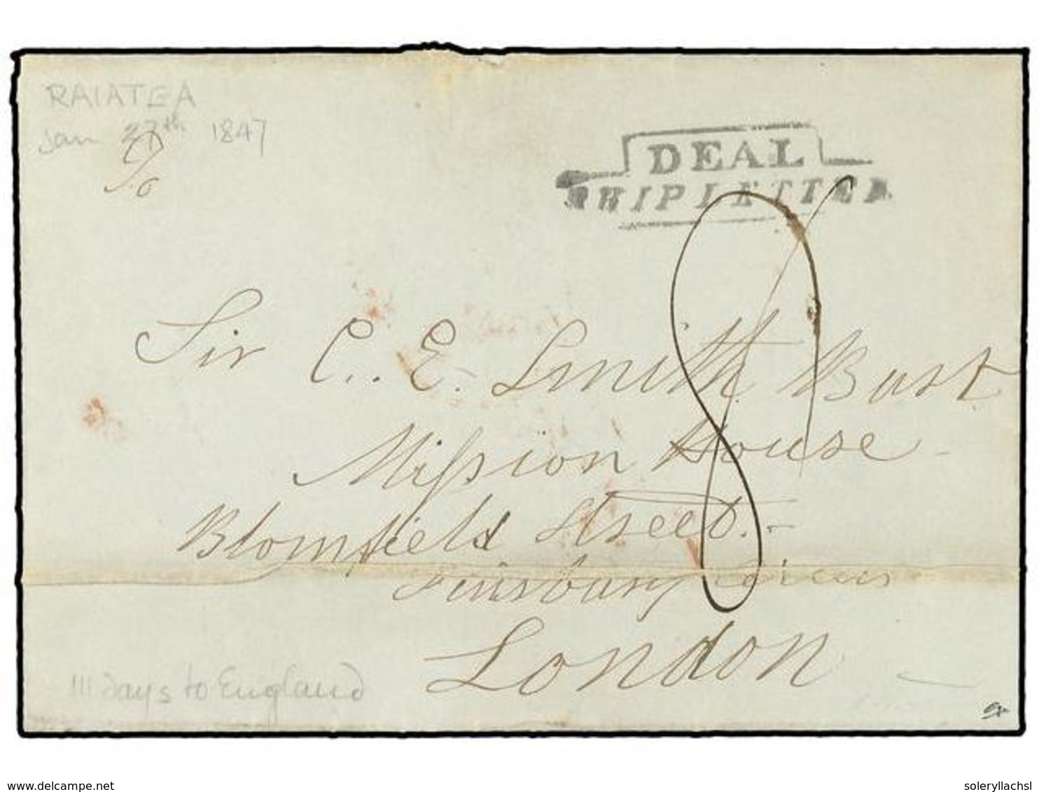 TAHITI. 1847 (Jan 27). Entire Letter Written From Raiatea Island To London, Carried By British Ship With Fine Strike Of  - Andere & Zonder Classificatie