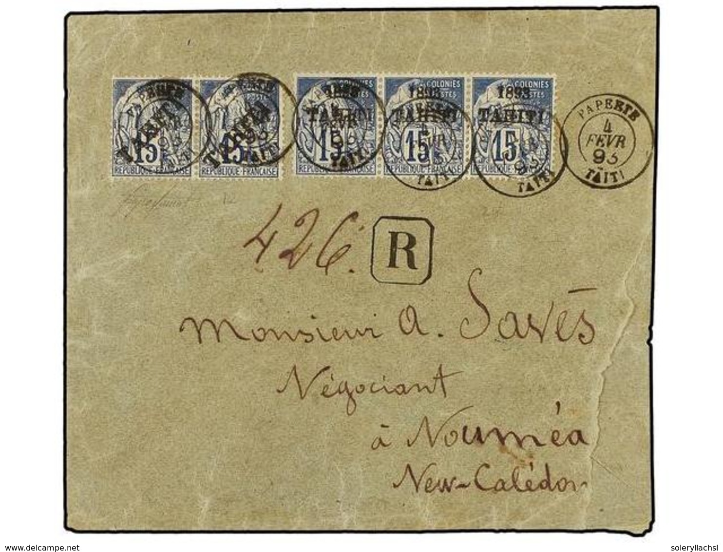 TAHITI. Yv.12 (2) + 24 (3). 1893. PAPEETE To NOUMEA. 15 Cts. Blue Pair And Strip Of Three Of Two Different Issues With P - Sonstige & Ohne Zuordnung