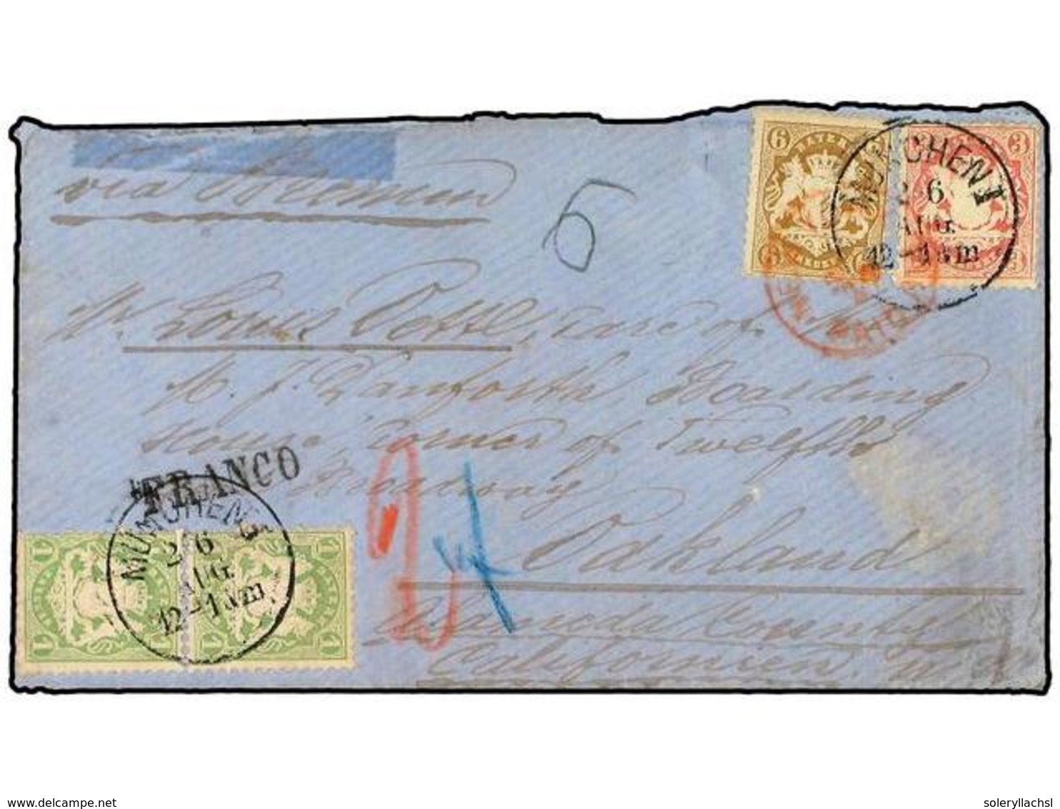 ALEMANIA ANTIGUOS ESTADOS: BAVIERA. (1871 CA.). Cover Franked With Pair 1 Kr. Green, Plus Single 3 Kr. Rose And 6 Kr. Bi - Altri & Non Classificati