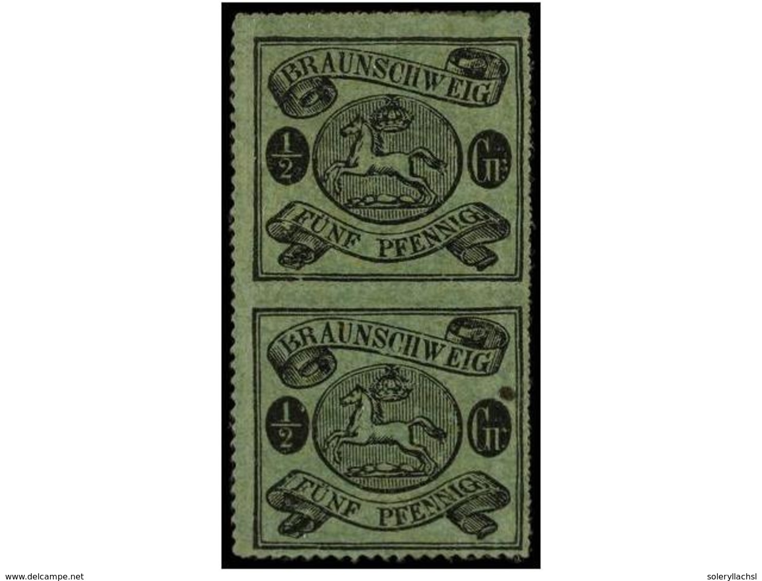 **/* ALEMANIA ANTIGUOS ESTADOS: BRUNSWICK. Mi.13A. 1/2 Gr. Black On Green, Vertical Pais. FINE. Michel.1.200€. - Otros & Sin Clasificación