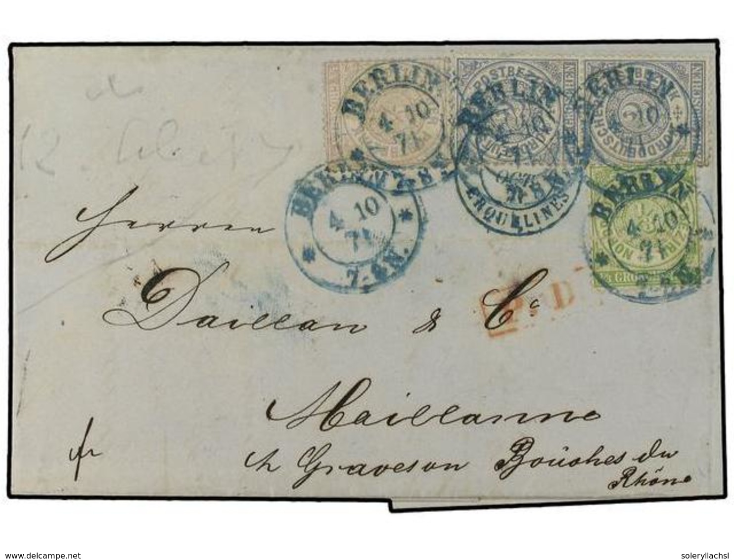 ALEMANIA ANTIGUOS ESTADOS: CONFEDERACION DEL NORTE. 1871 (Oct 4). Entire Letter From Berlin To France Franked By Perfora - Sonstige & Ohne Zuordnung