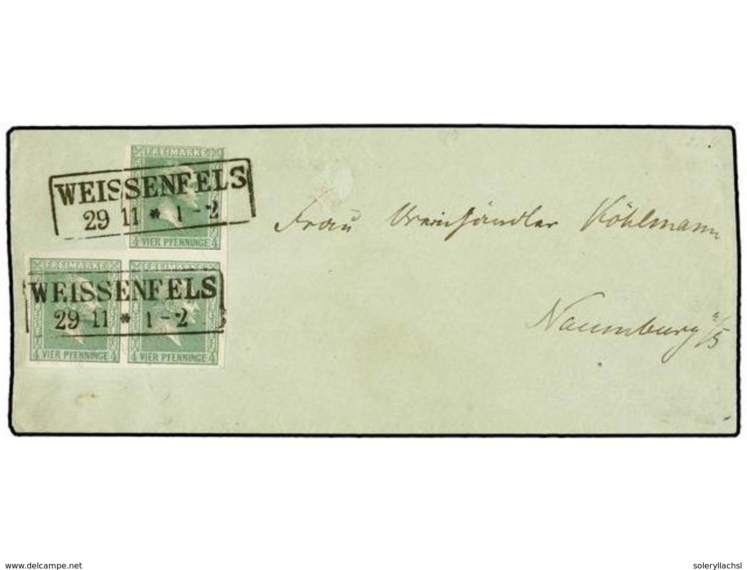 ALEMANIA ANTIGUOS ESTADOS: PRUSIA. Mi.9(3). (1858 CA). WEISSENFELS A NAUMBURG. 4 Pf. Verde, Tira Irregular De Tres. - Sonstige & Ohne Zuordnung