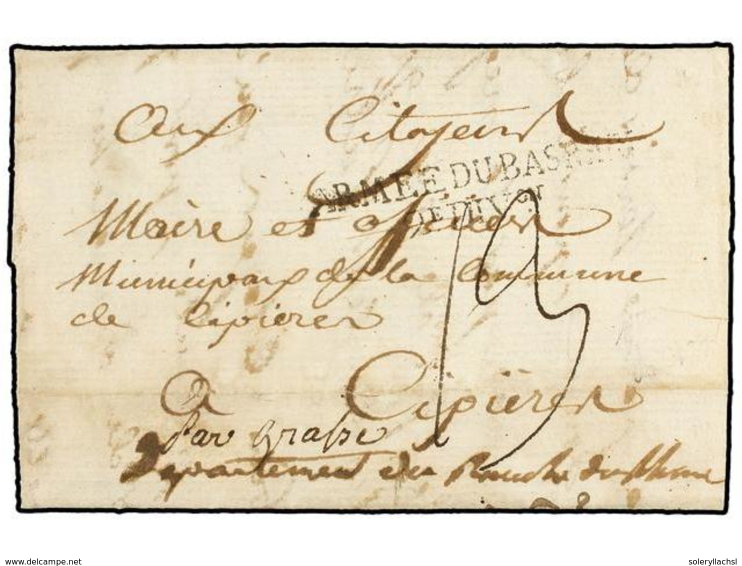 ALEMANIA. 1794. Entire Letter Indecipherable Origin From A Captain Of The 7em Regiment Des Hussars To CYPRIEN (Francia)  - Altri & Non Classificati