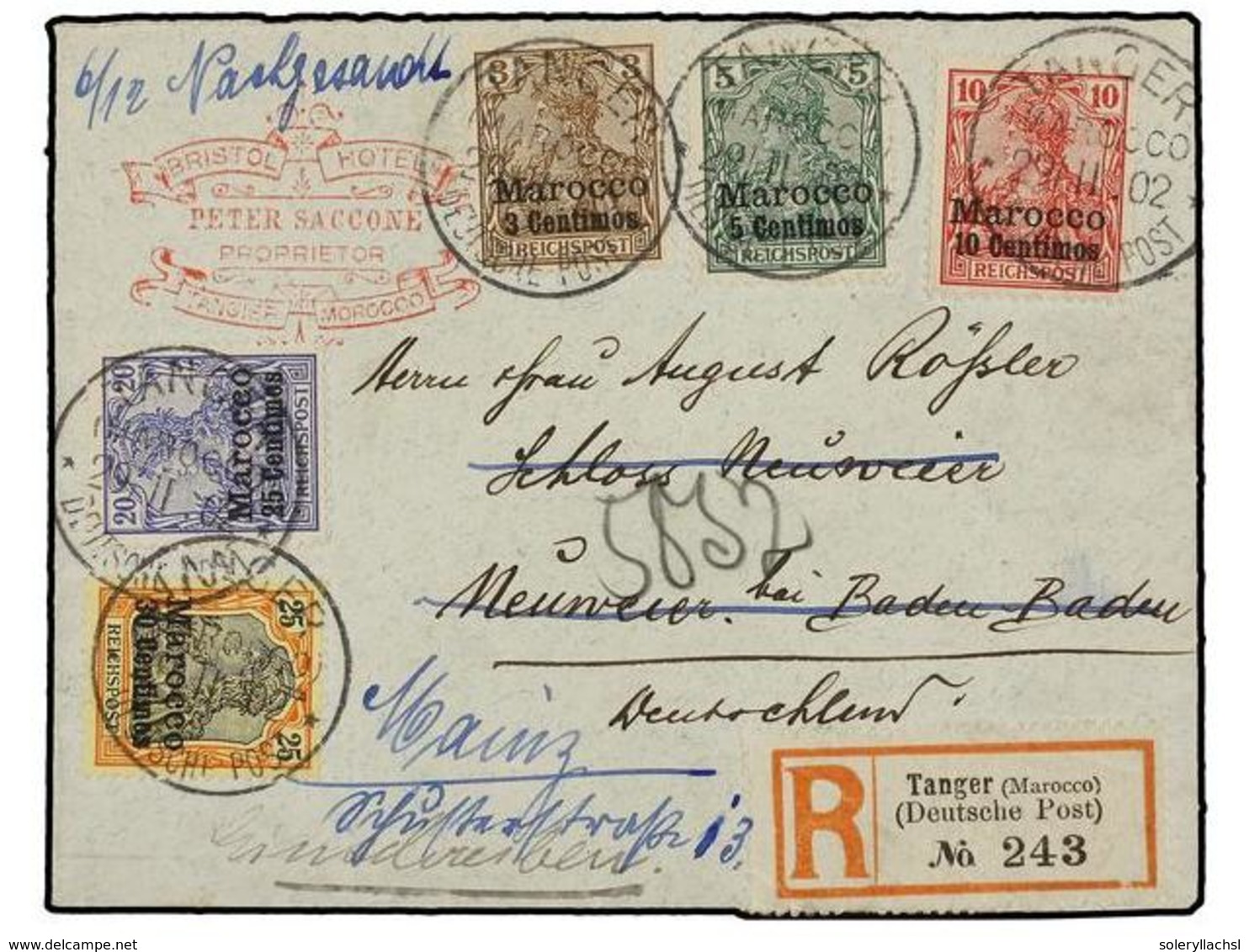 MARRUECOS ALEMAN. Mi.7/11. 1902. TANGER A ALEMANIA. Carta Certificada, Precioso Franqueo, Al Dorso Llegada. - Sonstige & Ohne Zuordnung