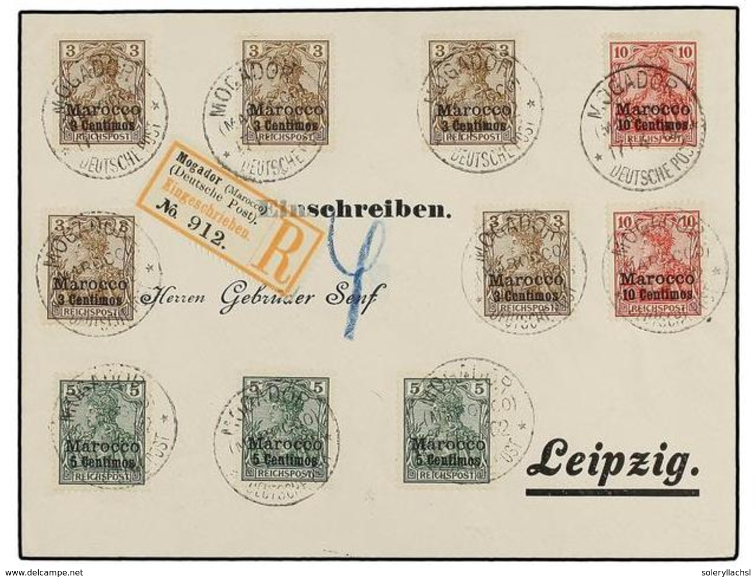 MARRUECOS ALEMAN. Mi.7 (5), 8 (3), 9 (2). 1902. MOGADOR A ALEMANIA. Precioso Franqueo, Al Dorso Llegada. - Sonstige & Ohne Zuordnung