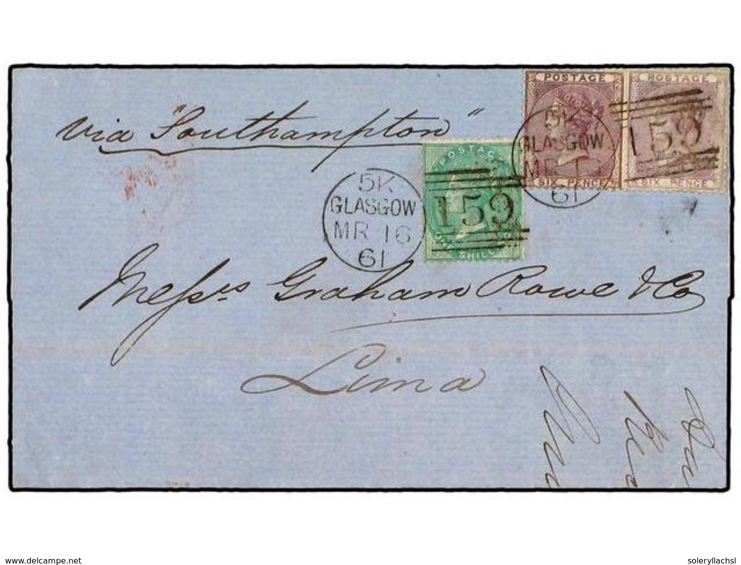 GRAN BRETAÑA. 1861(March 16th). Cover Endorsed 'Via Southampton' To PERU Franked At 2s Rate For ½ Ounce Via Panama Beari - Sonstige & Ohne Zuordnung