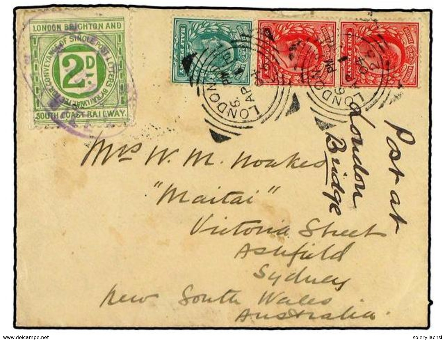 GRAN BRETAÑA. 1904 (Apr 1). Cover To SYDNEY, Australia Franked At 2 1/2 D. Rate With 1902 1/2 D. And 2 X 1 D. Red Tied B - Altri & Non Classificati