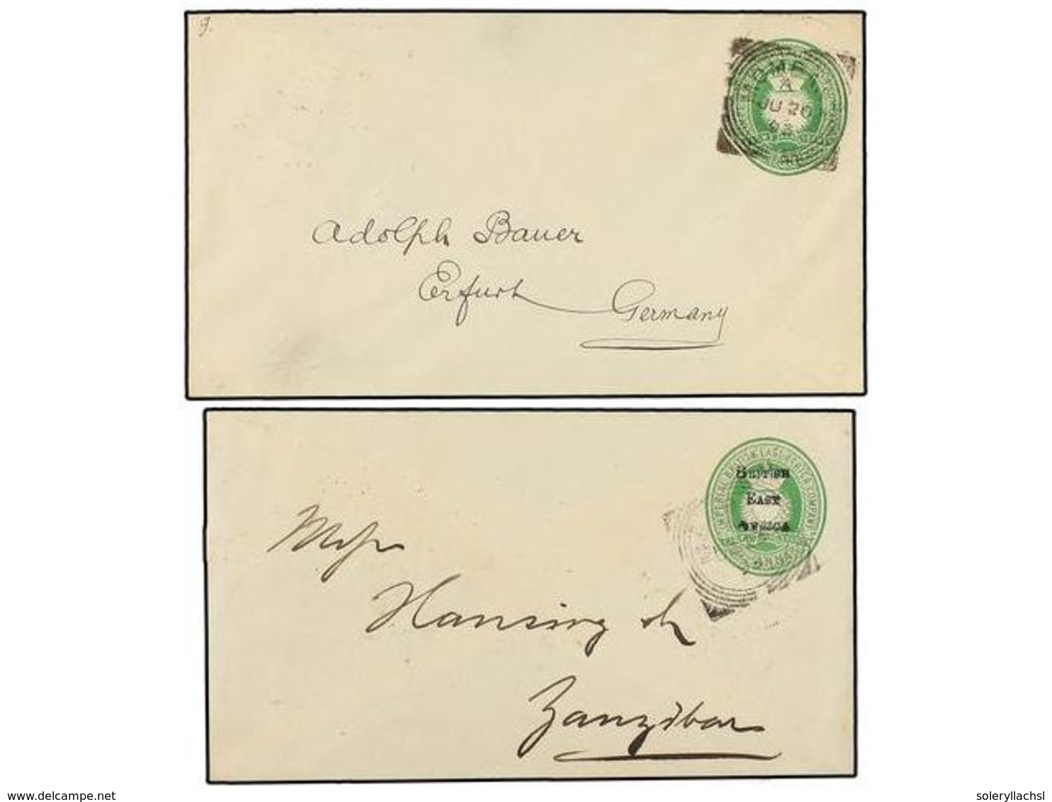 AFRICA ORIENTAL BRITANICA. 1893 (20.6). (2).  Two Stat. Envelopes Of The 'Imperial British East Africa Company.' 2 1/2 A - Altri & Non Classificati