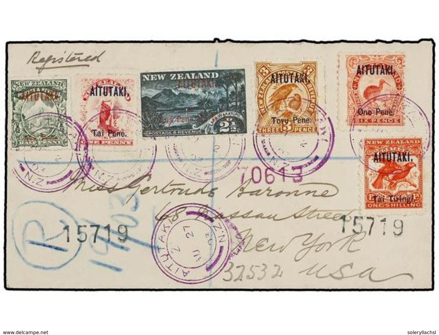 AITUTAKI. Sg.1/2, 4/7. 1903. AITUTAKI To NEW YORK. Envelope With Nice Franking Tied By AITUTAKI/N.Z., Arrival On Reverse - Altri & Non Classificati