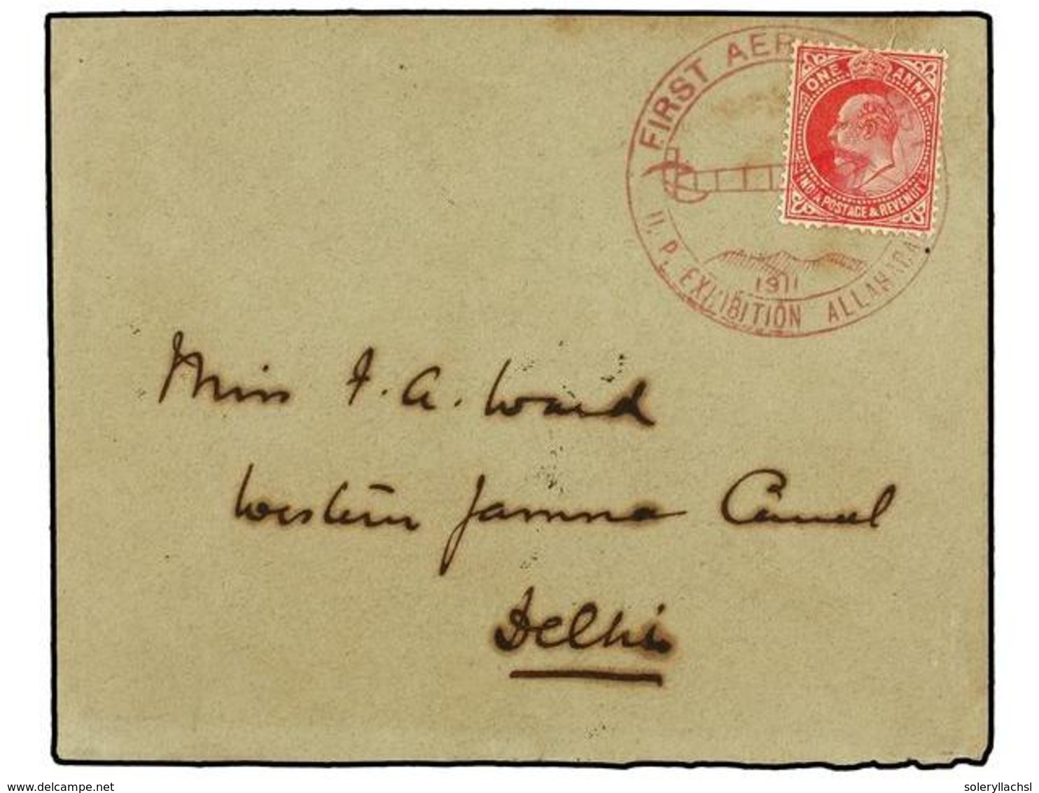 INDIA INGLESA. 1911 (2 Febrero). ALLAHABAT-NAINI. FIRST FLIGHT. 1 Anna Red Special Exhibition Cancel, Arrival On Reverse - Sonstige & Ohne Zuordnung