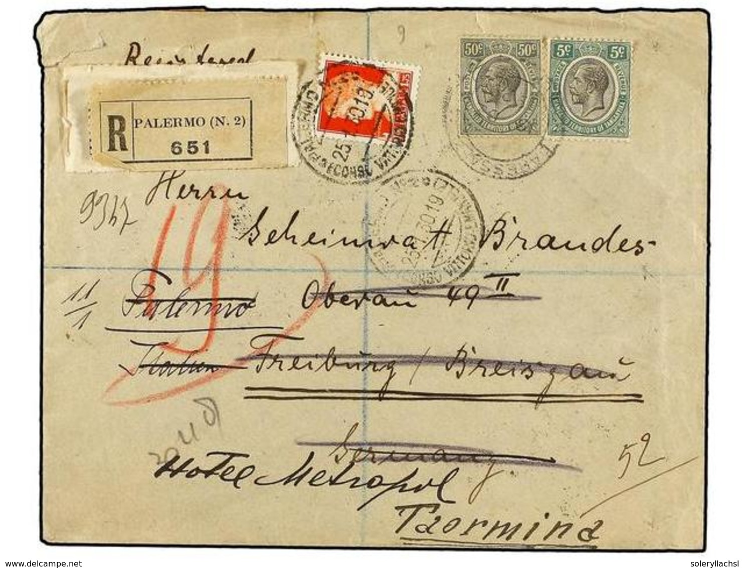 KENIA. 1930. DARESSALAM To ITALY. 5 Cents. And 50 Cents. Redirected To GERMANY With Italian Stamp Of 1,75 Liras Orange. - Autres & Non Classés