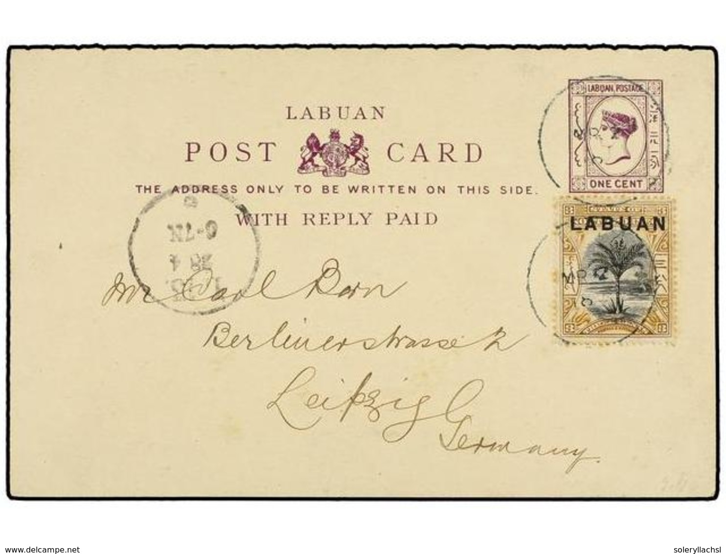 LABUAN. Sg.64. 1894. LABUAN To GERMANY. 1 Cts. + 1 Cent. Postal Stationery Uprated With 3 Cents. Stamp, Arrival In Front - Sonstige & Ohne Zuordnung
