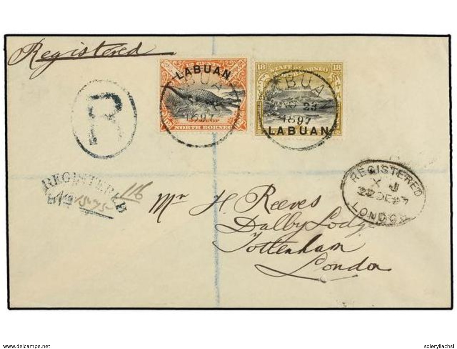 LABUAN. Sg.70, 71. 1897. LABUAN To LONDON. 12 Cents. And 18 Cents. On Registered Cover, Arrival On Reverse. - Altri & Non Classificati