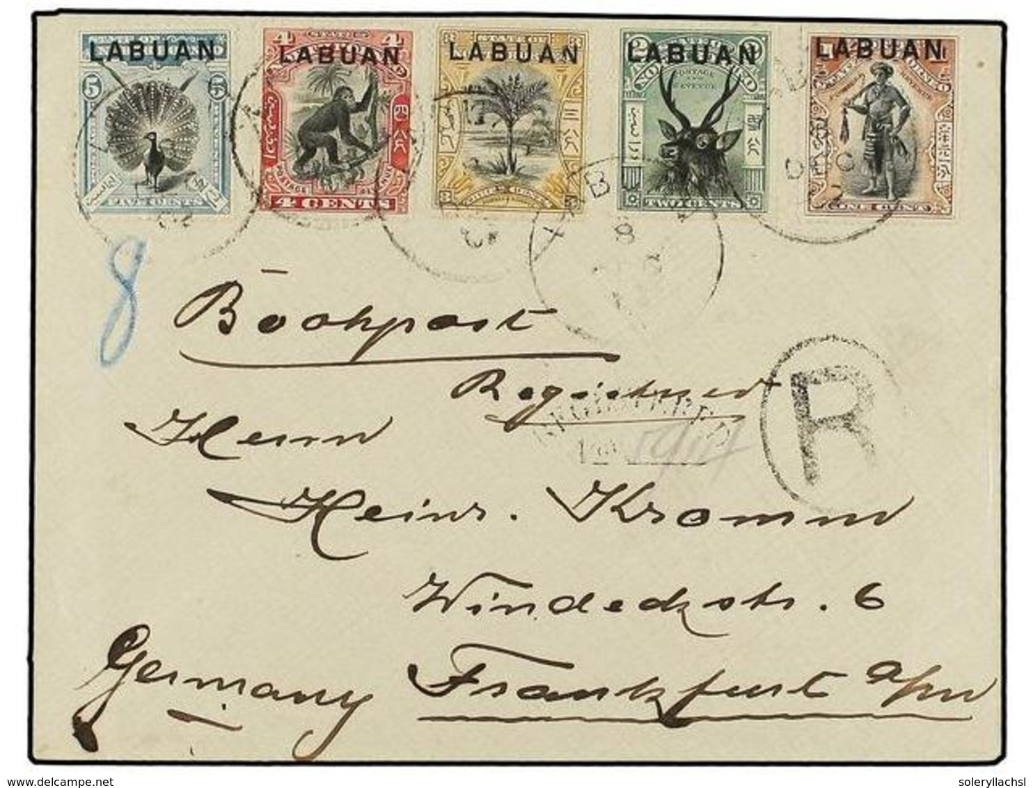 LABUAN. Sg.89/91, 113/14. 1903. LABUAN To GERMANY. Registered Envelope, Nice Franking, Arrival On Reverse. - Sonstige & Ohne Zuordnung