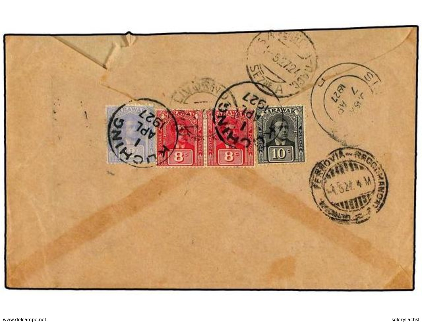 MALAYA. 1927 (April 1). Registered Cover To Italy Franked On Reverse With 1922-23 8c Carmine Rose Pair, 10c Black And 12 - Altri & Non Classificati