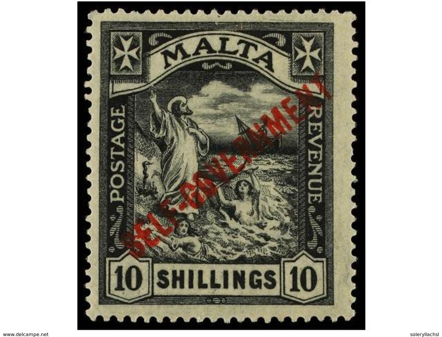 * MALTA. Sg.105, 121. 1922. 10 Sh. Black. 2 Stamps CC And CA Water Mark. Light Hinged. Stanley Gibbons.390£. - Sonstige & Ohne Zuordnung