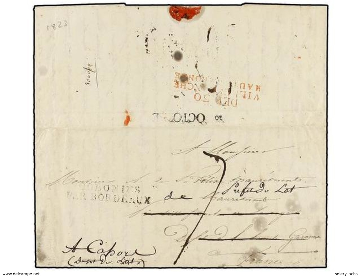 MAURICIO. 1823. PORT LOUIS To VILLAFRANCHE. Entire Letter With COLONIES/PAR BORDEAUX Entry Mark, Redirected To CAPORE Wi - Altri & Non Classificati