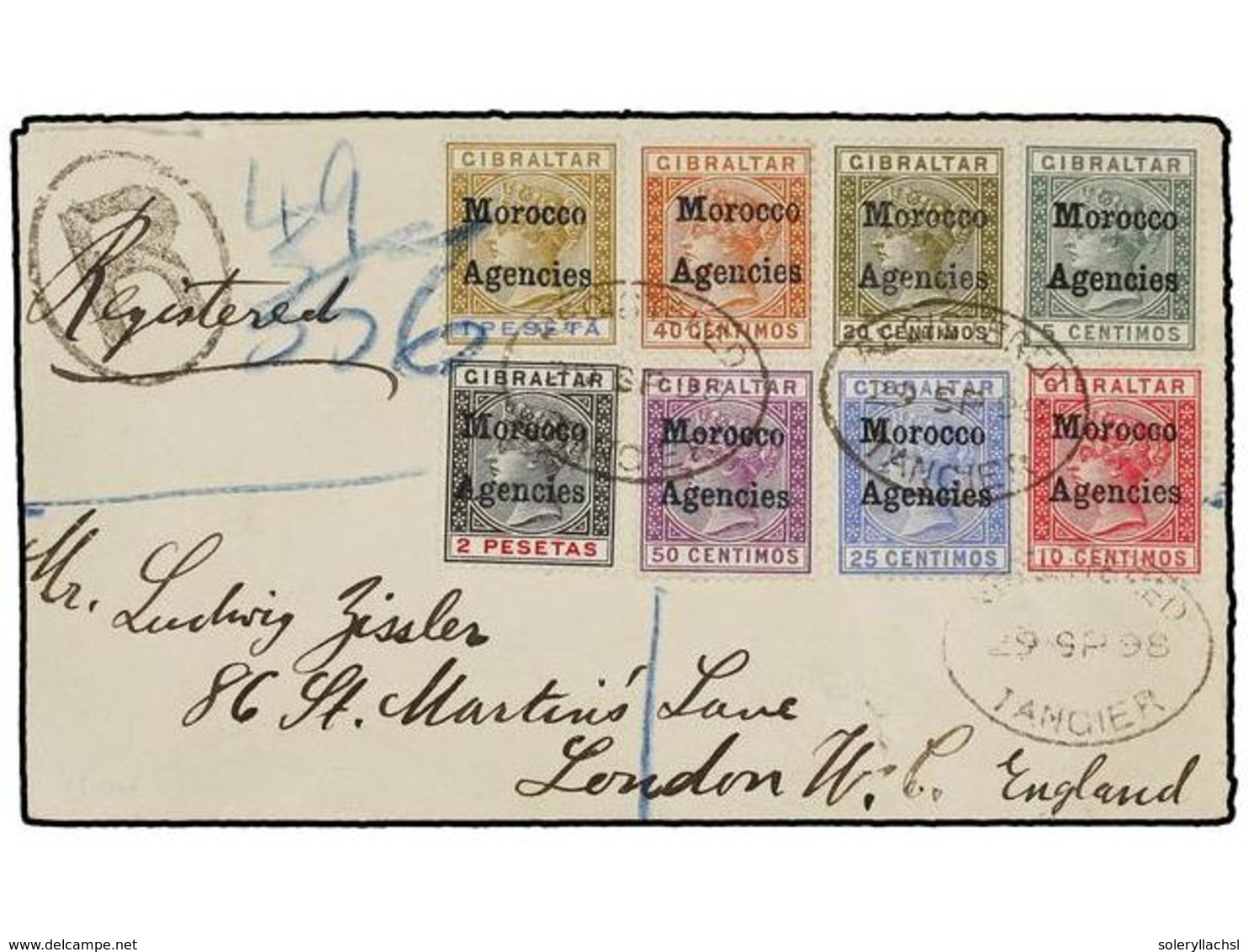 MARRUECOS INGLES. Sg.1/8. 1898. TANGIER To LONDON. Complete Set On Cover Tied By REGISTERED/TANGIER Arrival On Reverse. - Altri & Non Classificati