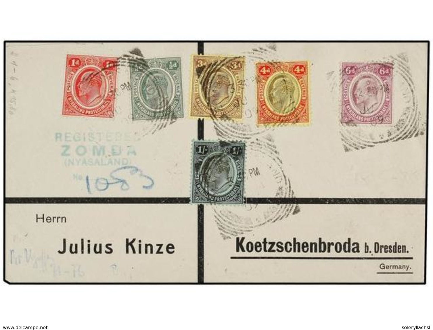 NYASSALAND. 1909. ZOMBA To GERMANY. Very Nice Franking, Arrival On Reverse. - Sonstige & Ohne Zuordnung