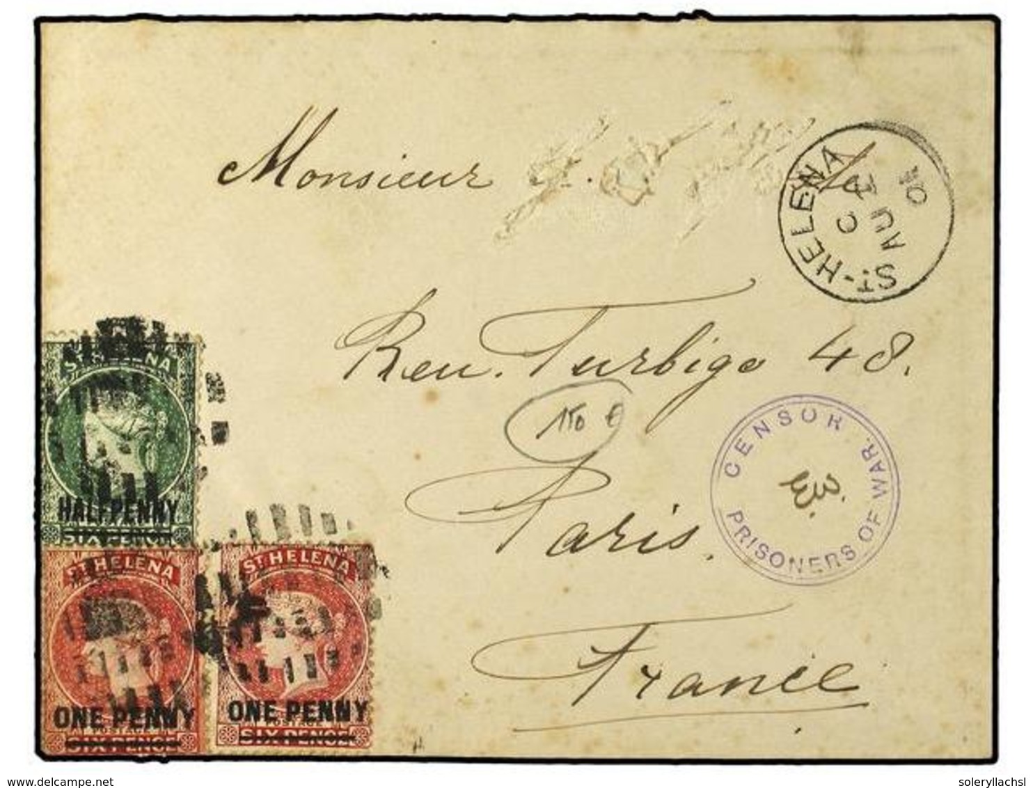 SANTA HELENA. 1901 (Aug 2). Cover To Paris From POW, Franked By ½d. Green And Two 1d. Red Tied By Barred Black Obliterat - Sonstige & Ohne Zuordnung