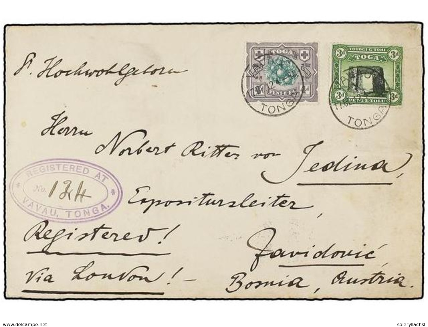 TONGA. Sg.44, 45. 1913. VAVAU To BOSNIA. 3 D. And 4 D. On Reverse BOSNIAN Censur Mark. Rare Destination, Arrival On Reve - Sonstige & Ohne Zuordnung