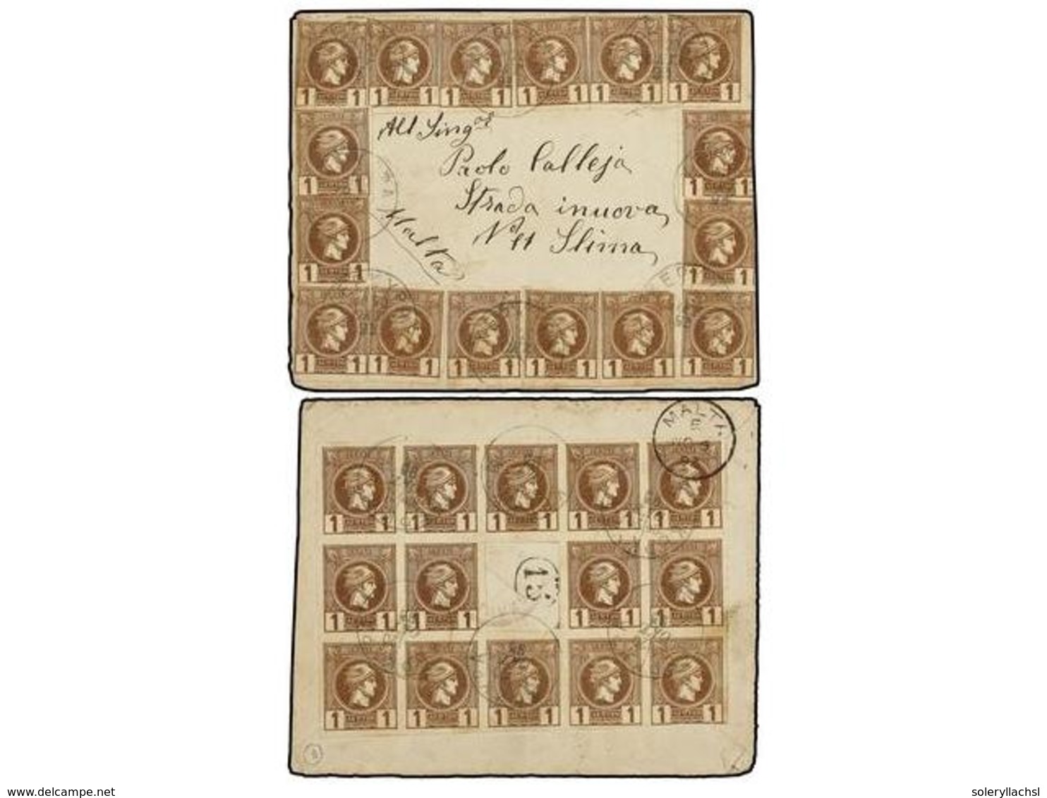 GRECIA. 1893. 'Window Pane' Cover Bearing A Total Of Thirty Imperf 1 L. Brown On Front And Back, All Cancelled KERKYRA C - Sonstige & Ohne Zuordnung