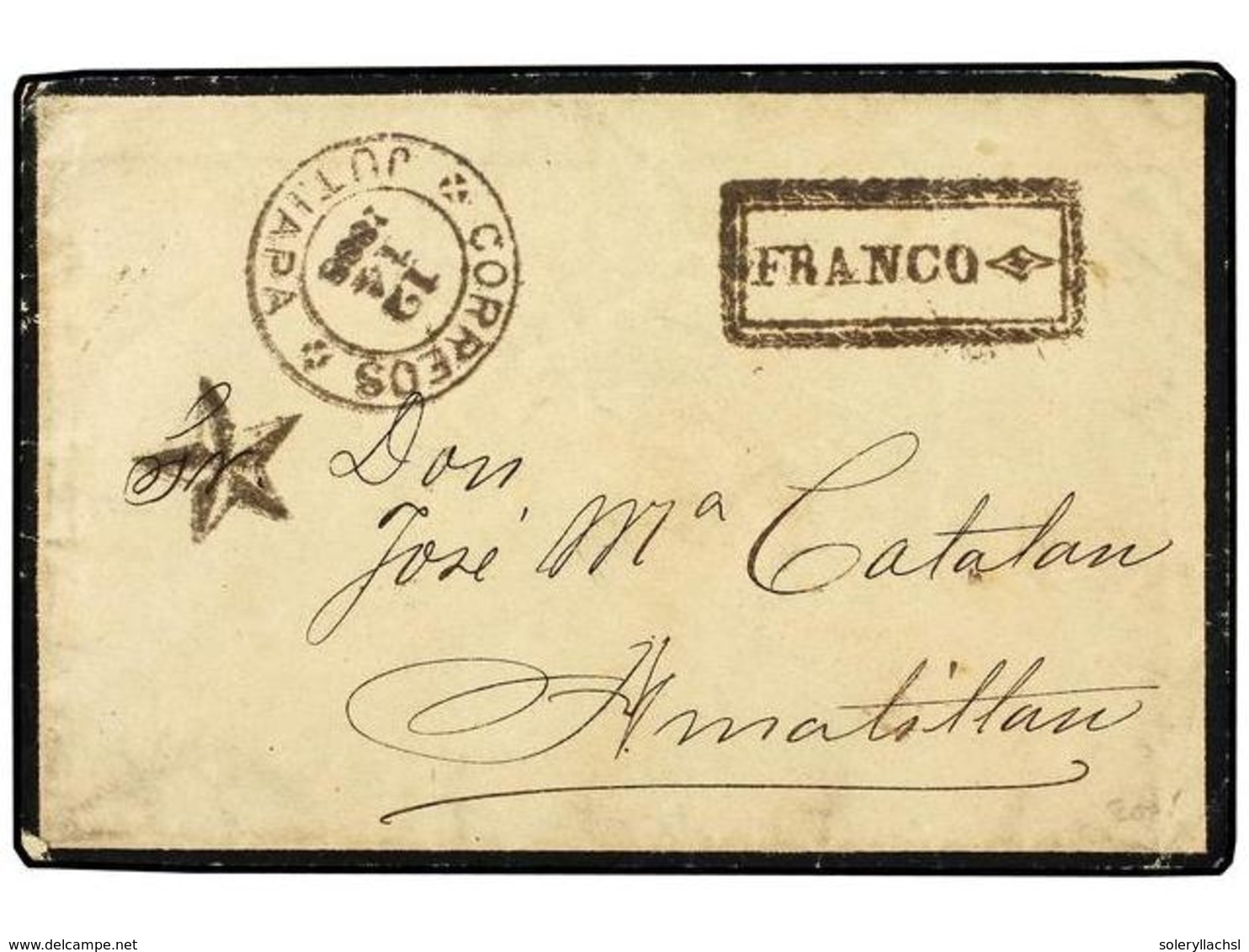 GUATEMALA. 1888. JUTIAPA A AMATSITLAN. Marca FRANCO Y Fechador CORREOS/JUTIAPA Indicando Que El Franqueo Se Había Pagado - Altri & Non Classificati