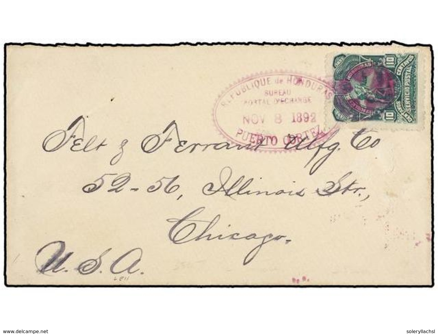 HONDURAS. Sc.68. 1892. PUERTO CORTEZ A U.S.A. 10 Cts. Verde, Al Dorso Llegada. - Sonstige & Ohne Zuordnung