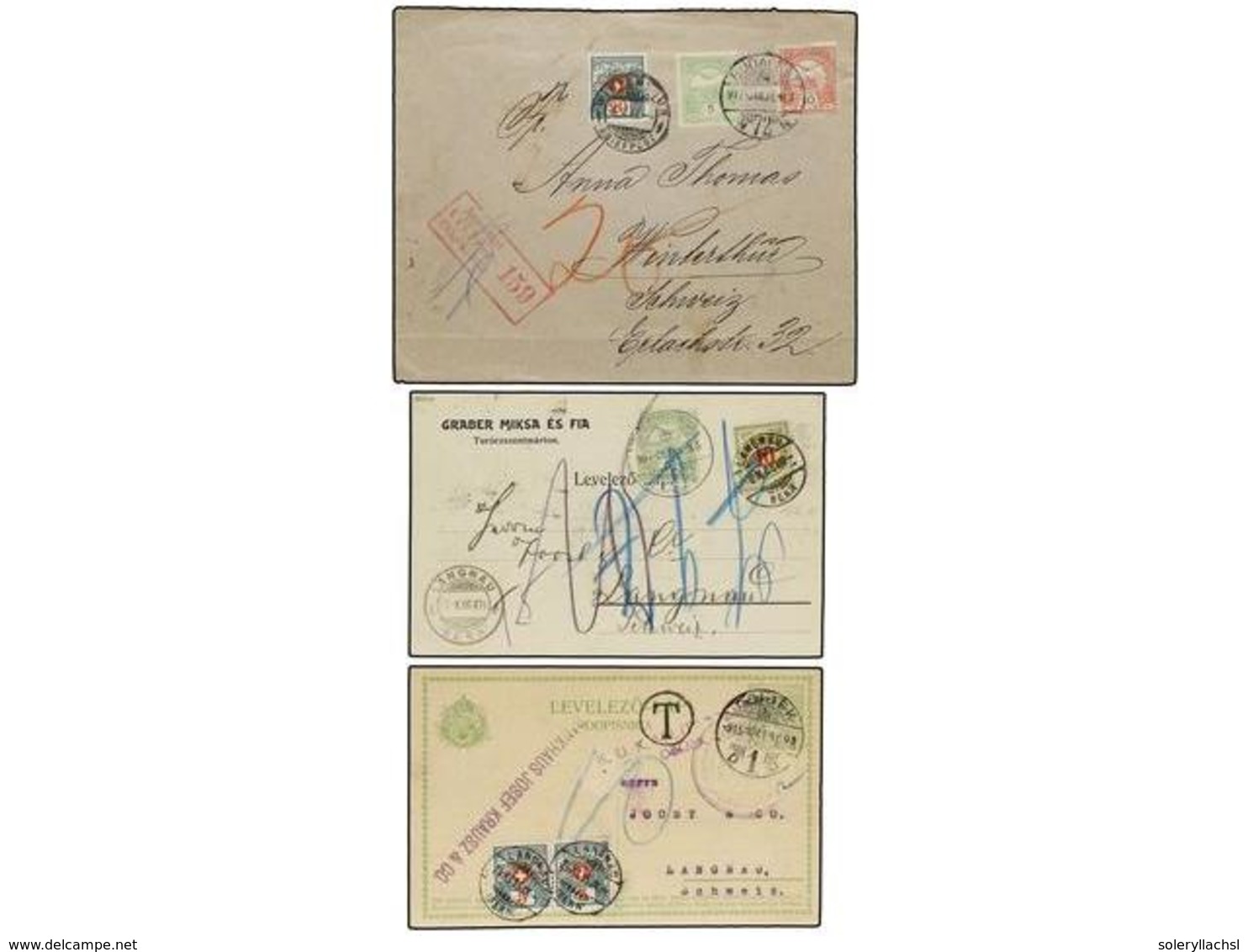 HUNGRIA. 1906-17. 3 Covers And Cards With Swiss Postage Due Stamps. - Andere & Zonder Classificatie