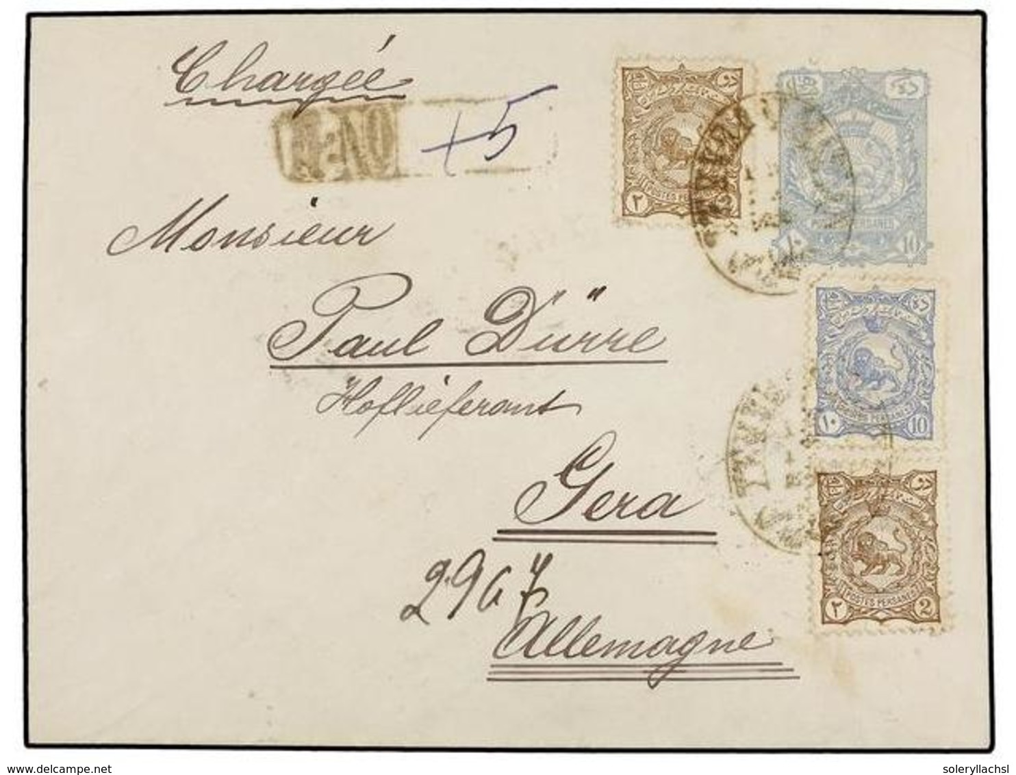 IRAN. Sc.106 (2), 110. 1897. TEHERAN To GERMANY. 10 Ch. Grey Postal Stationary Envelope Uprated With 2 Ch. (2) And 10 Ch - Sonstige & Ohne Zuordnung