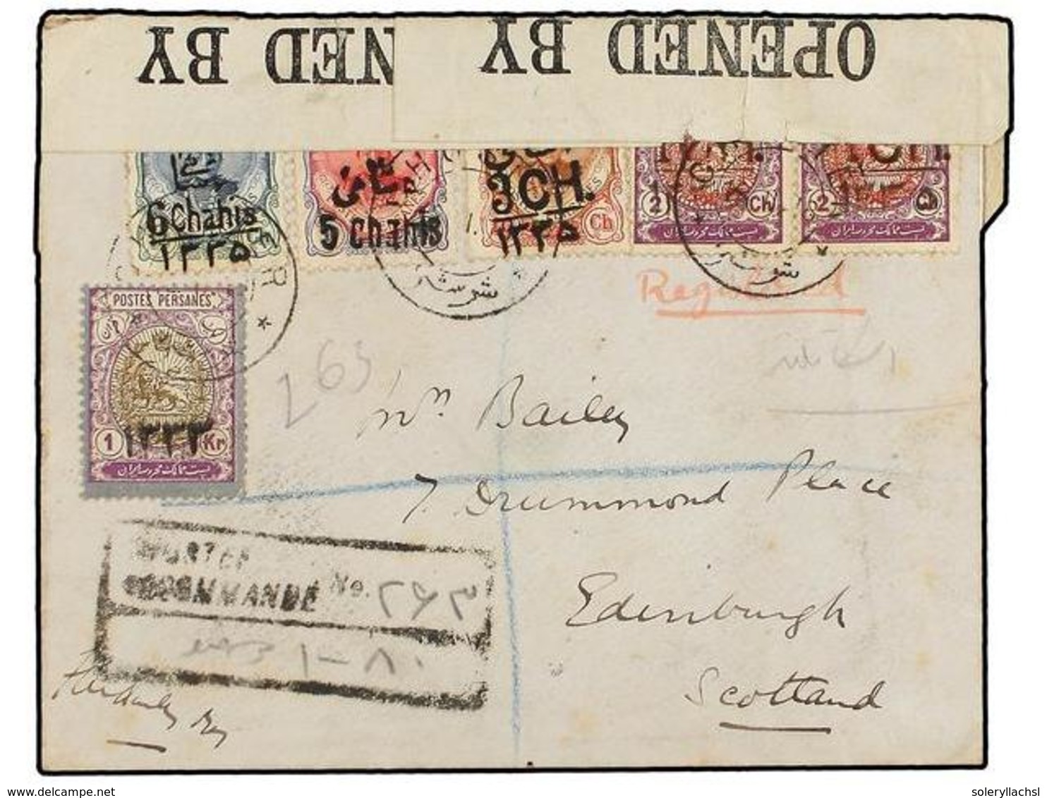 IRAN. Sc.541, 589 (2), 593, 600, 549. 1918. CHUSTER To SCOTLAND. Envelope Franked With 1 Ch. On 2 Ch. (2), 3 Ch. On 10 C - Sonstige & Ohne Zuordnung