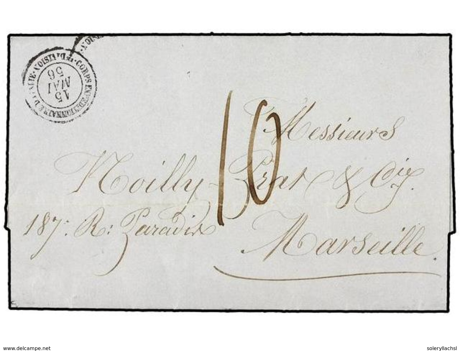 ITALIA. 1856 (May 15). FRENCH OCCUPATION. Printed Heading Entire Letter From ROME To MARSEILLE At Military Concession, S - Altri & Non Classificati