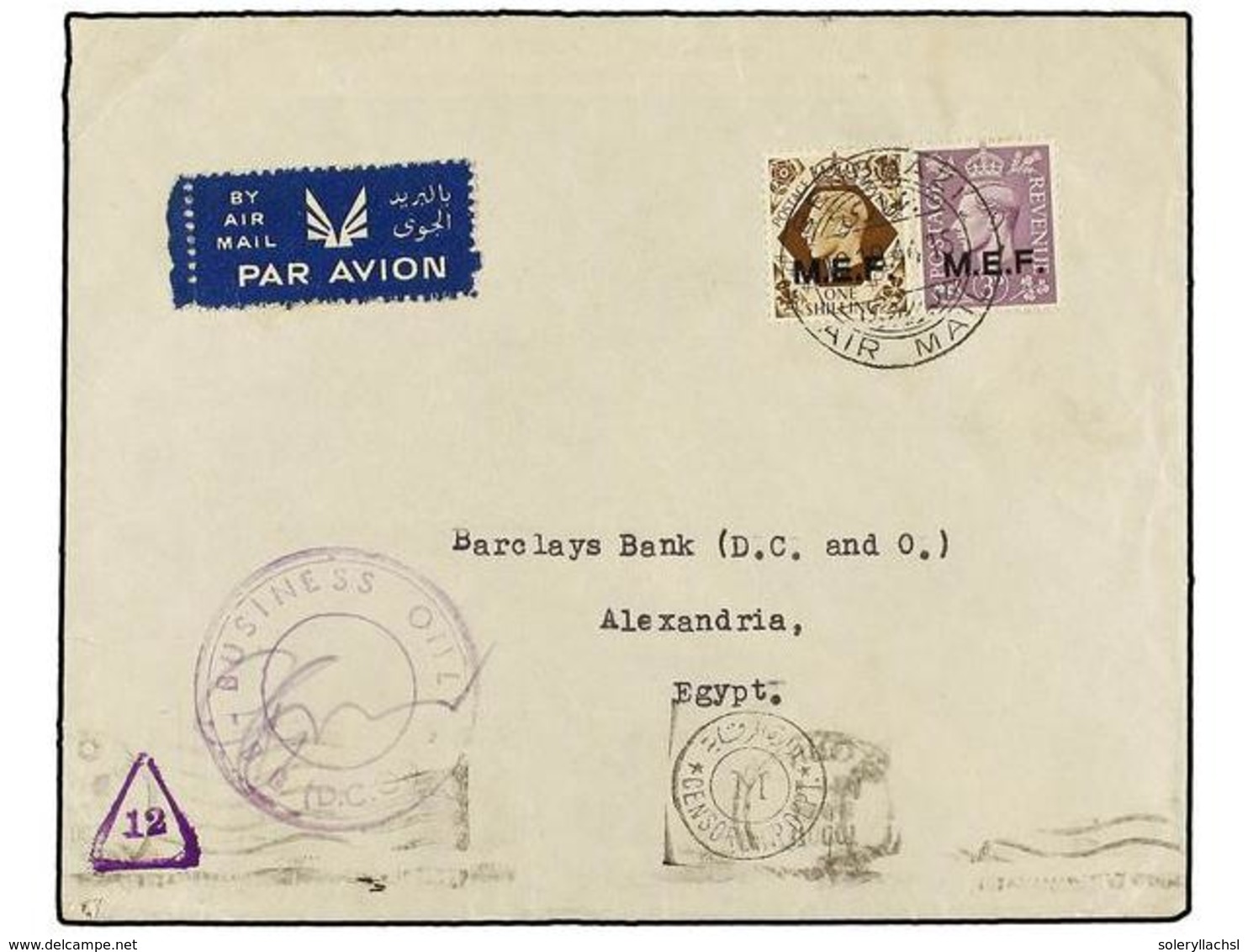 CIRENAICA. Sa.9, 13. 1944 (10-X). BENGHAZI A EGYPTO. 3 D. Lila Y 1 Sh. Castaño Mat. BENGHAZI/AIR MAIL, Marca De Censura  - Andere & Zonder Classificatie