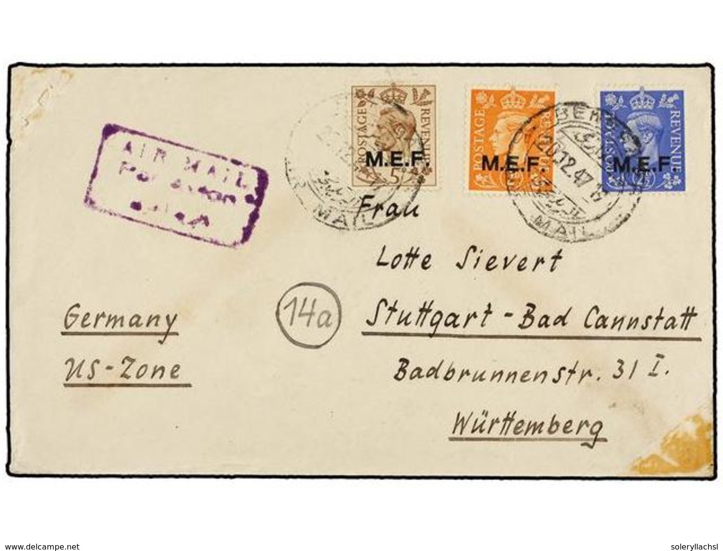 CIRENAICA. Sa.7, 8, 10. 1947 (20-XII). BENGHAZI A ALEMANIA. 2 D., 2 1/2 D. Y 5 D. Mat. BENGHAZI/AIR MAIL Enviada Por El  - Sonstige & Ohne Zuordnung